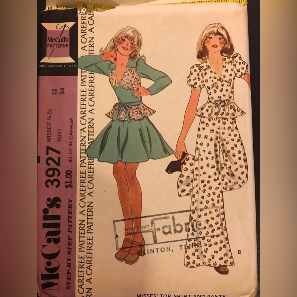 Size 12 McCalls Vintage (used) Pattern 3927